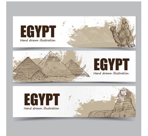 وکتور بنرهای قالب تصاویر کشیده شده با دست از مصر پس زمینه انتزاعی