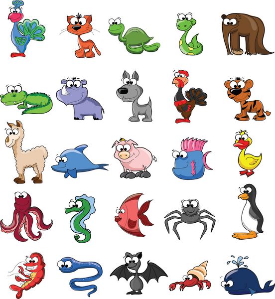 مجموعه ای از حیوانات کارتونی ابله وکتور