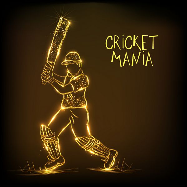 تصویر طلایی از batsman در عمل برای شیدایی کریکت در پس زمینه قهوه ای