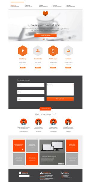 قالب طراحی سایت تک صفحه ای همه در یک مجموعه برای طراحی وب سایت که شامل یک قالب وب سایت است