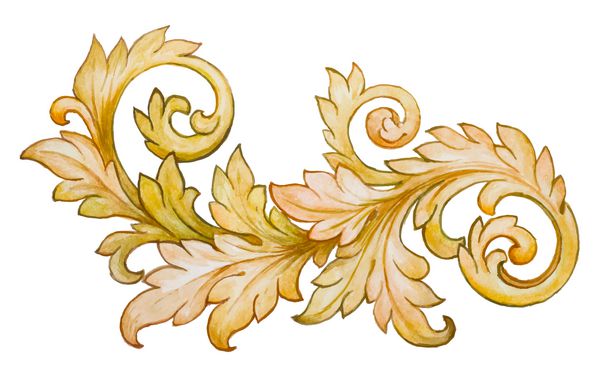 وکتور المان طراحی به سبک رترو طلایی زینت آبرنگ طومار گل وینتیج اوکه