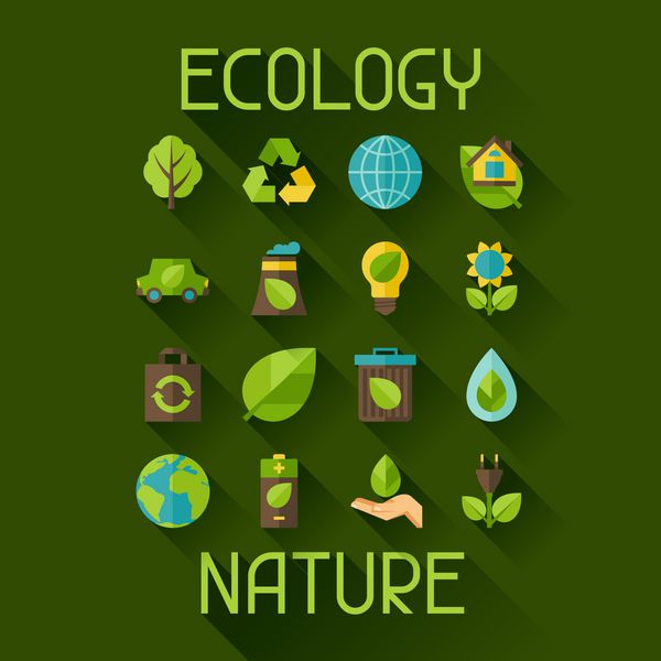 مجموعه اکولوژی آیکون های محیط زیست انرژی سبز و آلودگی
