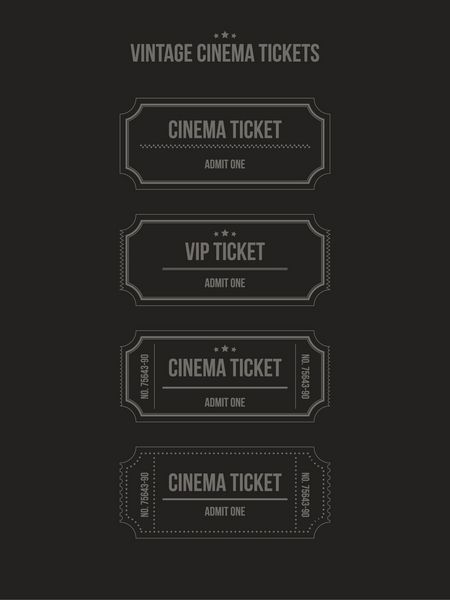 مجموعه ای از بلیط های سینمای کاغذی قدیمی وکتور