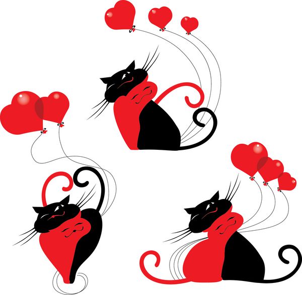 گربه های کارتونی زیبا با قلب قرمز روز مبارک