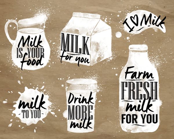 شیر نقاشی نمادین شیر با خط قطره و اسپری شیر برای شما شیر بیشتر بنوشید شیر را دوست دارم برای شما شیر تازه روی کاغذ کرافت پرورش دهید