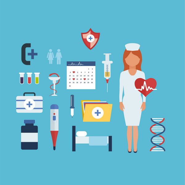زمینه مراقبت های بهداشتی و تحقیقات پزشکی تخت مفهوم سیستم مراقبت های بهداشتی نمادهای پرستار و ابزار پزشکی
