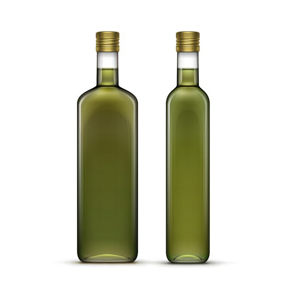 مجموعه وکتور بطری های شیشه ای روغن زیتون جدا شده در پس زمینه سفید