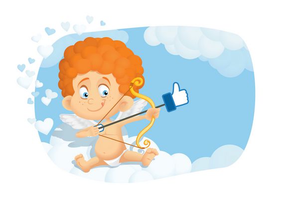 کارتون زیبای کوپید در وکتور مفهوم دوستیابی آنلاین اینترنتی - کارتون فرشته کوپید شیرین با هدف عشق در شبکه های اجتماعی
