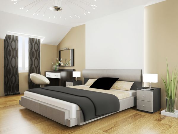 اتاق خواب به سبک معاصر رندر سه بعدی
