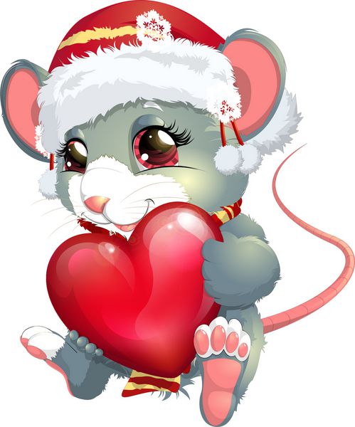 موش زیبا در کلاه با قلب در پس زمینه سفید