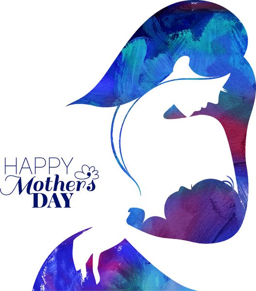 نقاشی اکریلیک سیلوئت مادر با کودکش کارت تبریک روز مادر وکتور با زن و کودک زیبا