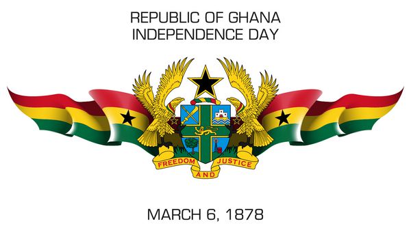 وکتور بنر جشن با پرچم های جمهوری غنا و کتیبه جمهوری غنا روز استقلال 6 مارس 1878