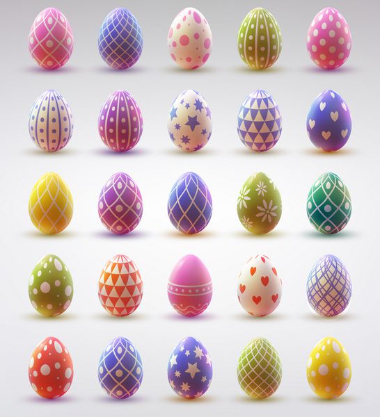 مجموعه ای از تخم مرغ های واقعی در پس زمینه سفید مجموعه عید پاک وکتور