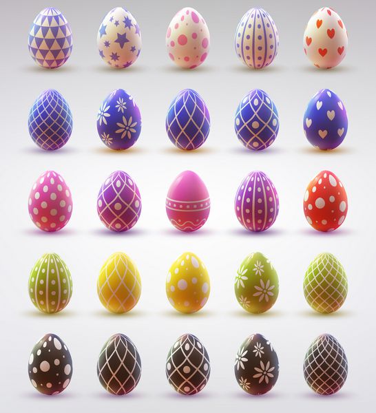 مجموعه ای از تخم مرغ های واقعی در پس زمینه سفید مجموعه عید پاک وکتور