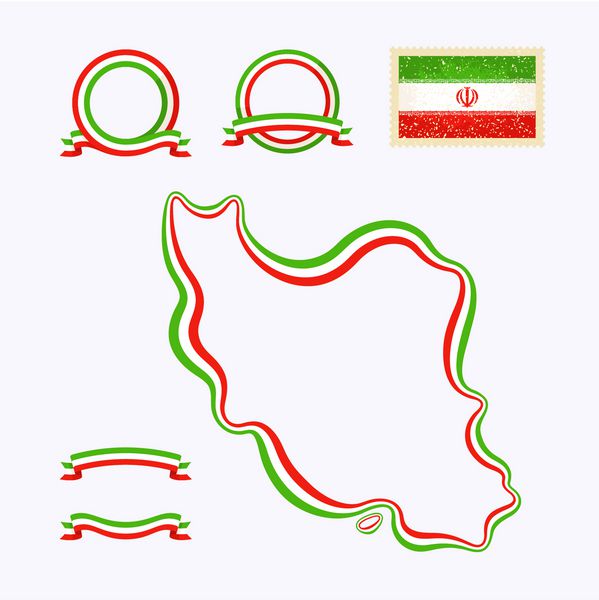 نقشه کلی ایران حاشیه با روبان در رنگ های ملی مشخص شده است بسته شامل قاب هایی در رنگ های ملی و مهر با پرچم می باشد