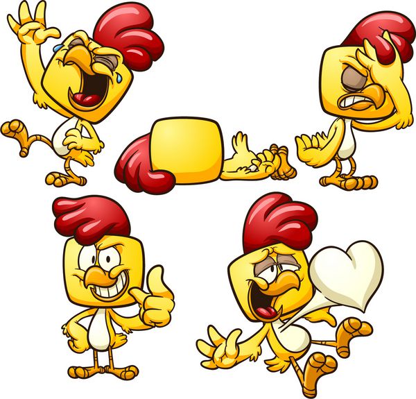 مرغ کارتونی در حالت های مختلف وکتور وکتور کلیپ آرت با شیب های ساده هر کدام در یک لایه جداگانه