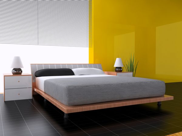 اتاق خواب به سبک معاصر رندر سه بعدی
