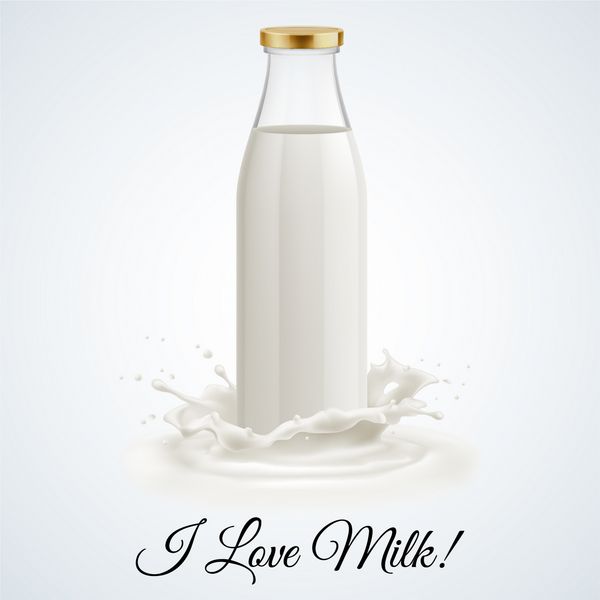 بنر من عاشق شیر هستم بطری شیشه ای بسته شیر