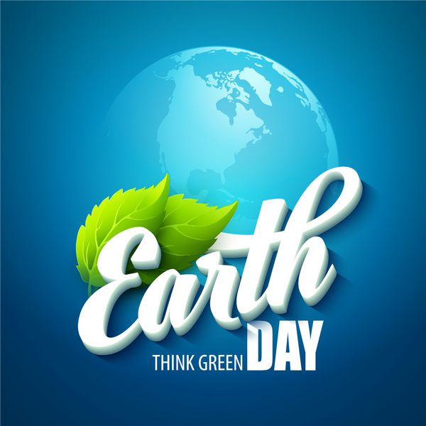 روز زمین وکتور با کلمات سیارات و برگ های سبز