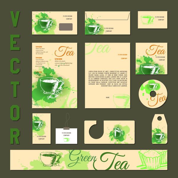 مجموعه کارت ویزیت با طرح مفهومی چای