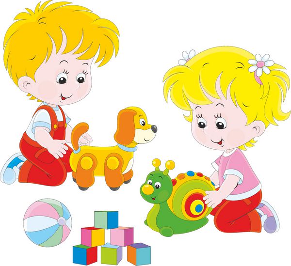 دختر و پسر کوچک با اسباب بازی هایشان