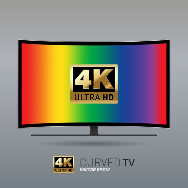 تلویزیون هوشمند چند رنگی با صفحه نمایش منحنی مدرن 4k فوق اچ دی با مقایسه اندازه نمادها وکتور