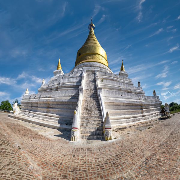 بتکده سفید در شهر باستانی اینوا معماری شگفت انگیز معابد قدیمی بودایی مناظر و مقاصد سفر میانمار برمه چهار تصویر پانوراما