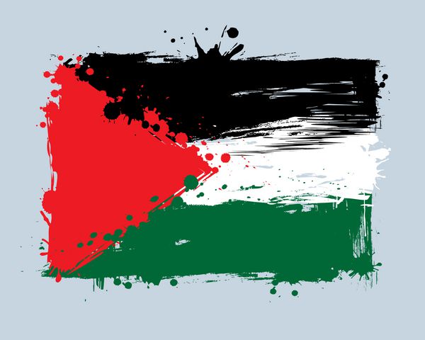 گرافیتی به سبک گرانج با قلم مو و پاشیدن رنگ کشور خاورمیانه پرچم بردار کشور فلسطین
