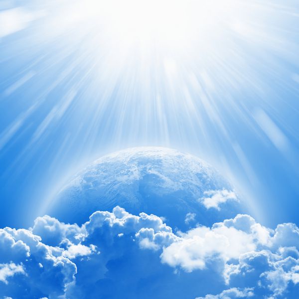 22 آوریل روز جهانی مادر زمین سیاره آبی زمین در ابرهای سفید نور درخشان خورشید از بالا عناصر این تصویر توسط nasa nasa gov ارائه شده است