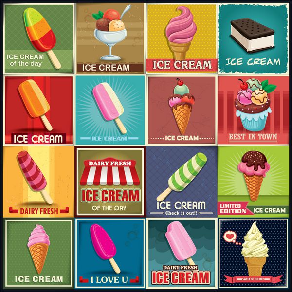 مجموعه طراحی پوستر بستنی قدیمی