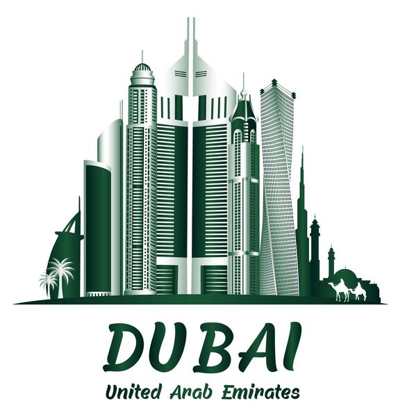 شهر دبی ساختمان های معروف امارات وکتور قابل ویرایش