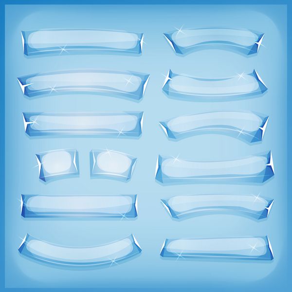 بنرهای کارتونی یخ و کریستال تصویر مجموعه ای از شیشه های کمیک بنرهای یخ یا کریستال و علائم