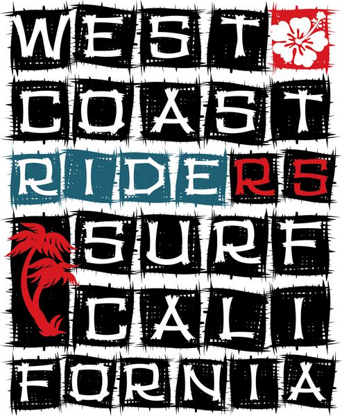 موج سواران ساحل غربی - وکتور آثار هنری برای تی شرت در رنگ های سفارشی