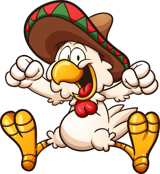 مرغ کارتونی با سومبررو مکزیکی وکتور وکتور کلیپ آرت با شیب های ساده همه در یک لایه