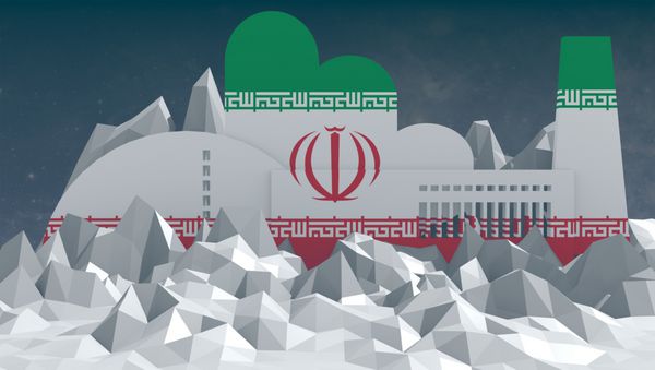منظره کم پلی با نماد کارخانه با بافت پرچم ملی ایران