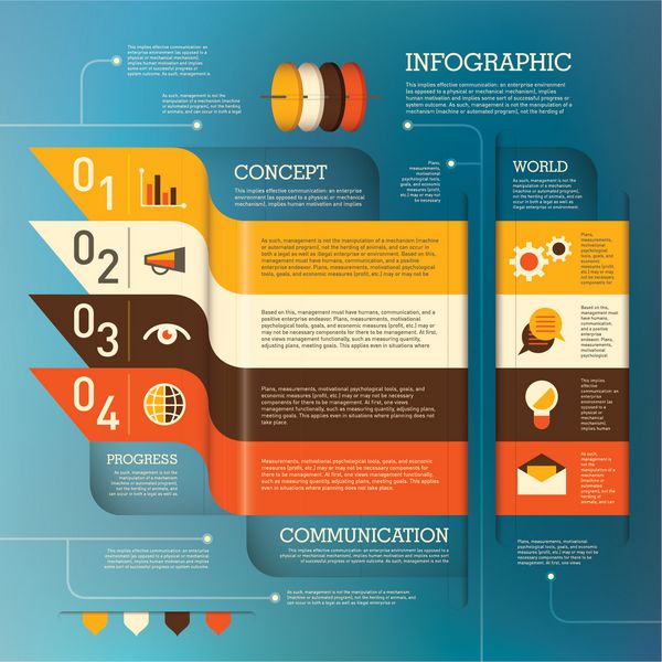 گرافیک مفهومی اطلاعات کسب و کار به صورت رنگی وکتور