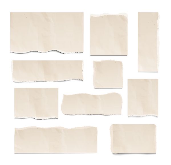 مجموعه کاغذهای پاره شده قدیمی جدا شده در پس زمینه سفید وکتور مربع عناصر طراحی مستطیلی وکتور