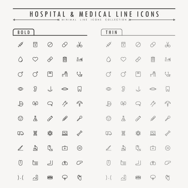 آیکون خطوط بیمارستان و پزشکی بر روی وکتور مفهومی خط نازک و برجسته