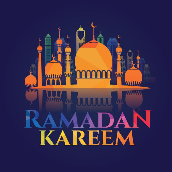 وکتور کتیبه خوشنویسی عربی رمضان کریم طراحی تصویر جشن با نقوش هندسی درخشان برچسب لوگو