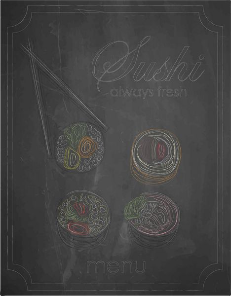 منوی سوشی روی پس زمینه تخته سیاه وکتور تصاویر دست آزاد