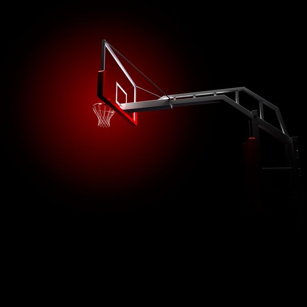 هوپ بسکتبال قرمز به رنگ قرمز تصویر رندر سه بعدی در پس زمینه سیاه
