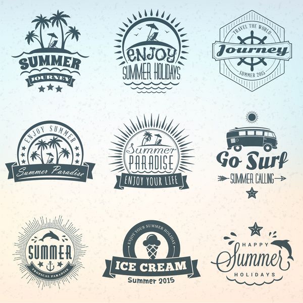 مجموعه ای از برچسب ها یا نشان های پرنعمت تعطیلات تابستانی وکتور عناصر طراحی
