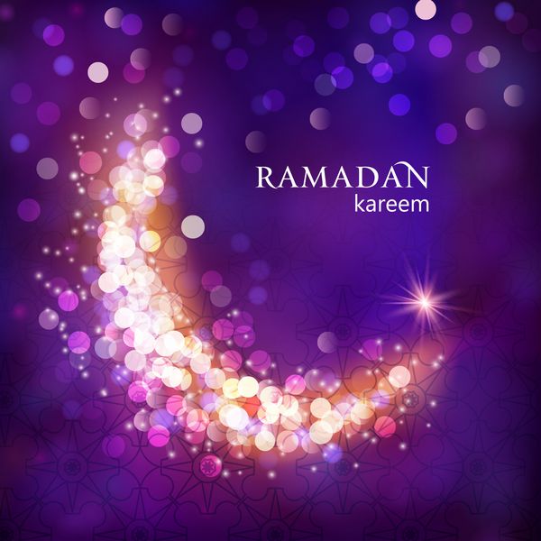 ماه تزئینی براق در زمینه بوکه بنفش برای رویدادهای جامعه مسلمانان عید شما مبارک؛