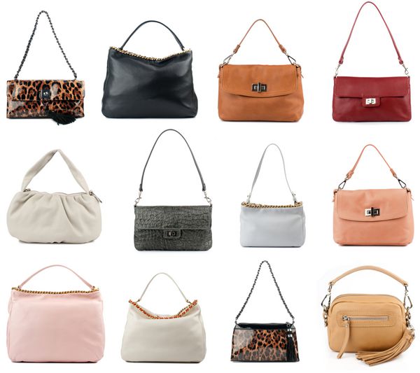مجموعه کیف های زنانه جدا شده در زمینه سفید