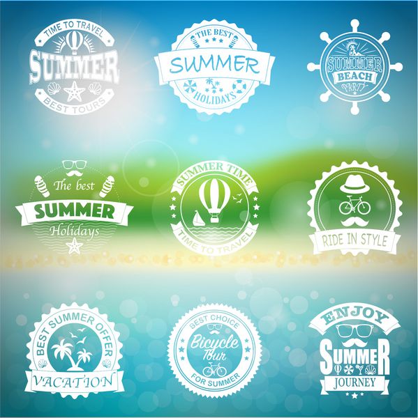 مجموعه ای از نمادهای برای تعطیلات تابستانی