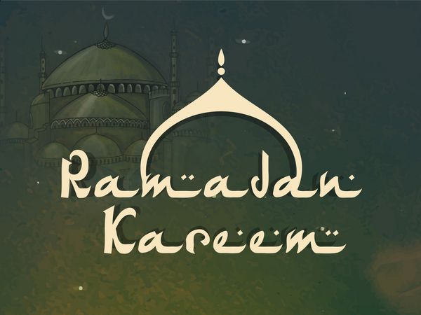 متن شیک ماه مبارک رمضان کریم با مسجد در پس زمینه تند برای ماه مبارک اسلام در جشن نماز