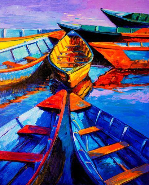نقاشی روغن اصل روی بوم قایق و دریا امپرسیونیسم مدرن توسط نیکولوف