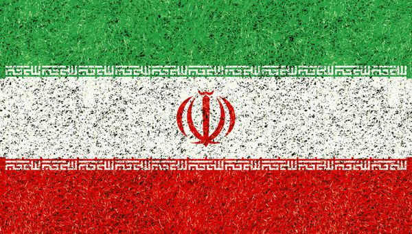 بافت پرچم ایران بر روی چمن سبز در باغ برای پس زمینه