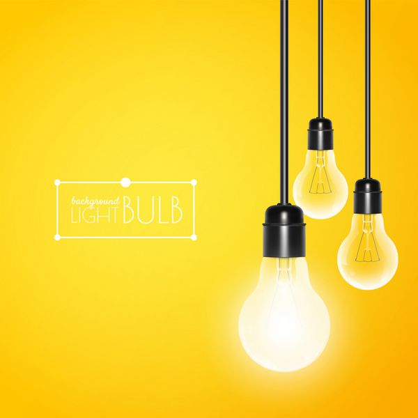 لامپ های آویزان با چراغ روشن در زمینه زرد تصویر برداری برای طرح شما