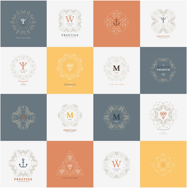 چارچوب های قدیمی برای لوگوهای لوکس رستوران هتل بوتیک یا هویت تجاری سلطنتی طراحی هرالدیک با عناصر طراحی زیبا شکوفا می شود وکتور الگوی تصویر